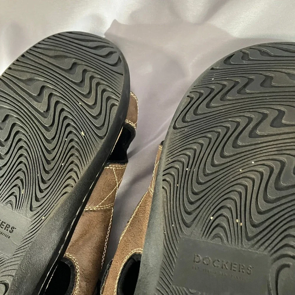 Dockers‎ Mens 13W Brown Leather Fusion Footbed Memory Foam Strap Sandals
